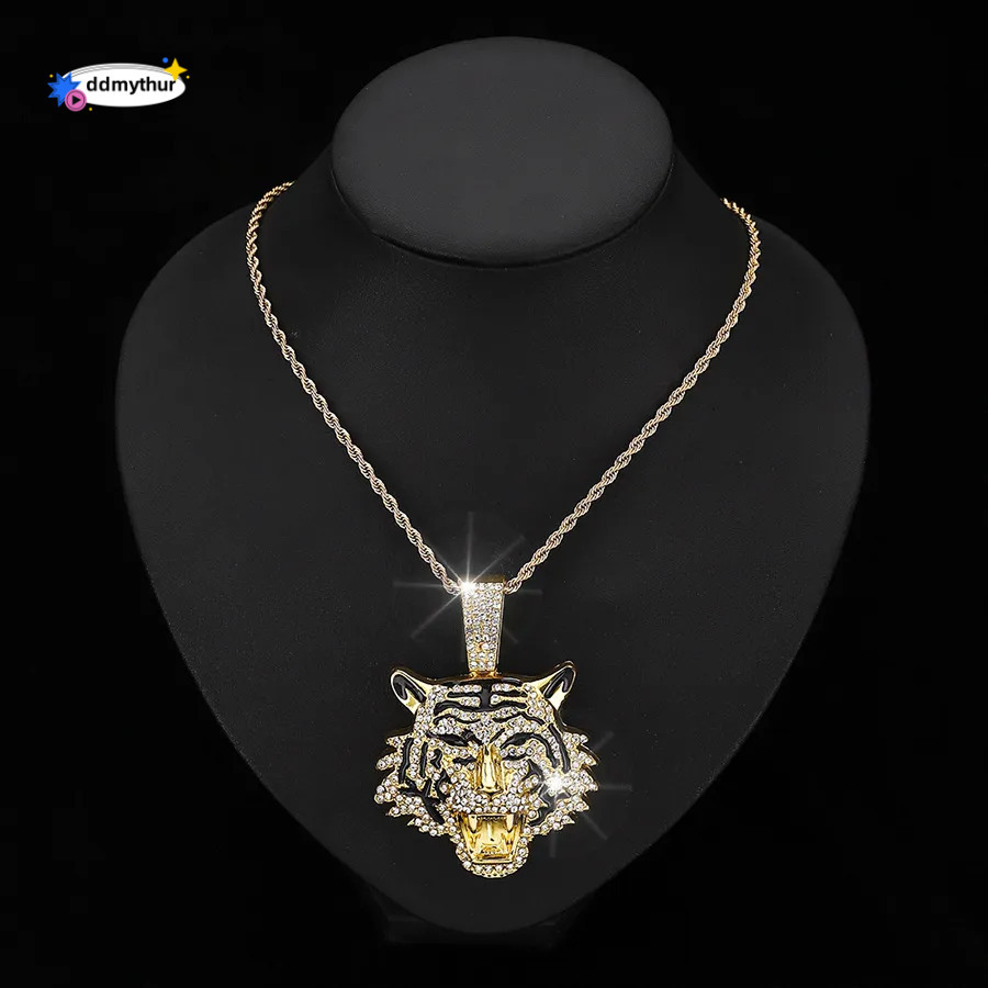 Men's Alloy Cuban Chain Necklace with 3D Tiger Pendant - Hip Hop Style Statement Jewelry ddmythur