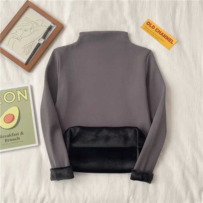 Winter Thermal Underwear Women Fleece Thickening Bottoming Shirt Half Turtleneck LongSleeved Basic Fleece Thermal PulloversT251020