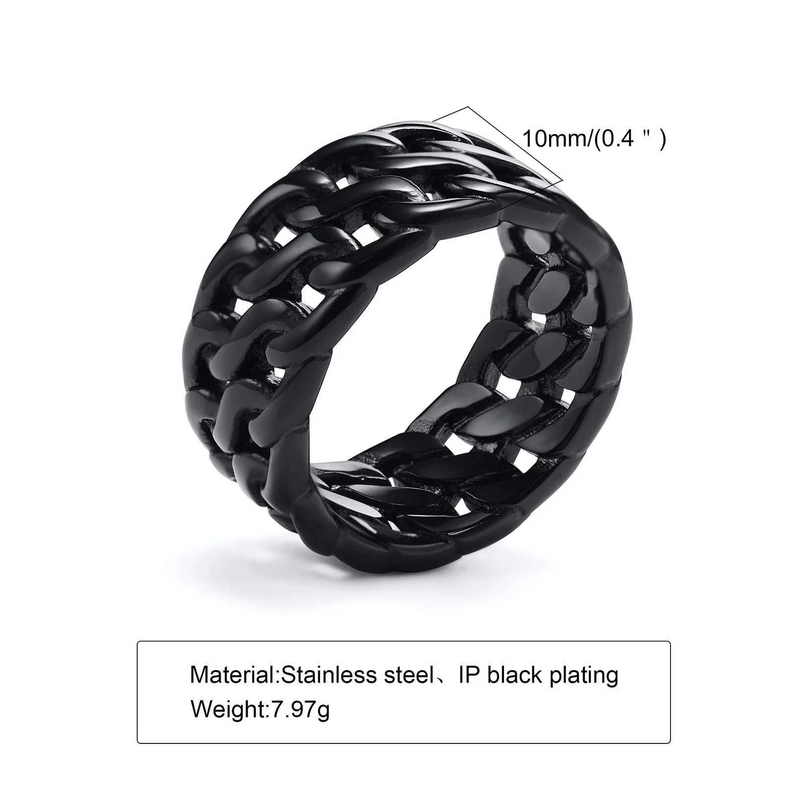 Vnox Dual Cuban Chain Ring for Men10mm Stainless Steel Retro Finger Band Black Metal Hollow Punk Vintage Ring J251020