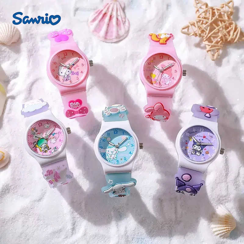 Sanrio Sanrio 3D Pattern Childrens Watch Cinnamoro Hello Kitty Waterproof Quartz Watch Kuromi Cartoon Silica Gel Watchband Kids L251020