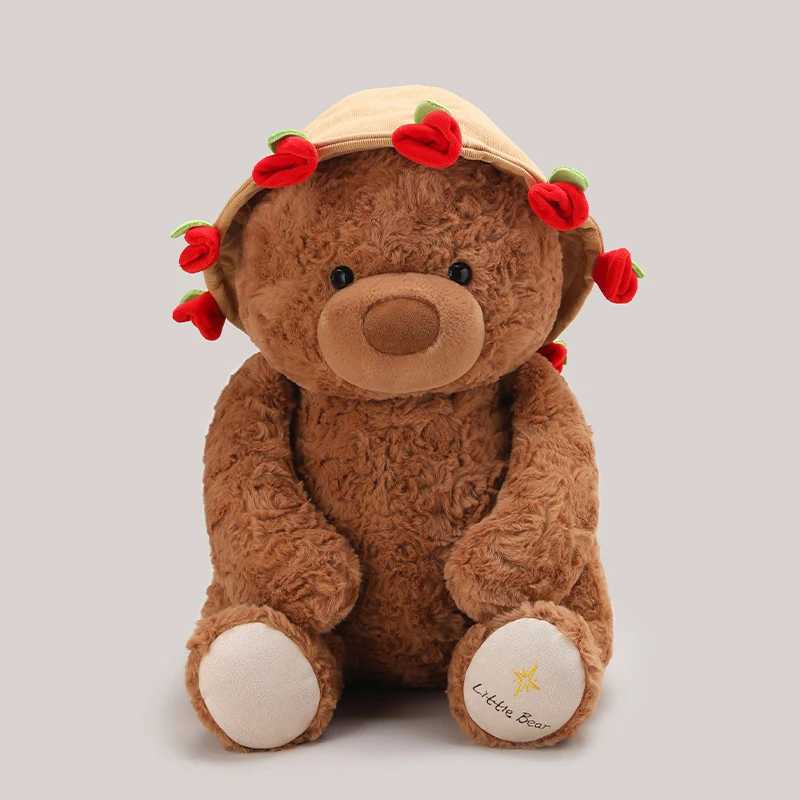 Kawaii Roses Bear Plush Toy Soft Bear Wear Rose Hat Stuffed Doll Romantic Gift for Lover Home Decor Valentines Day Gifts J251020
