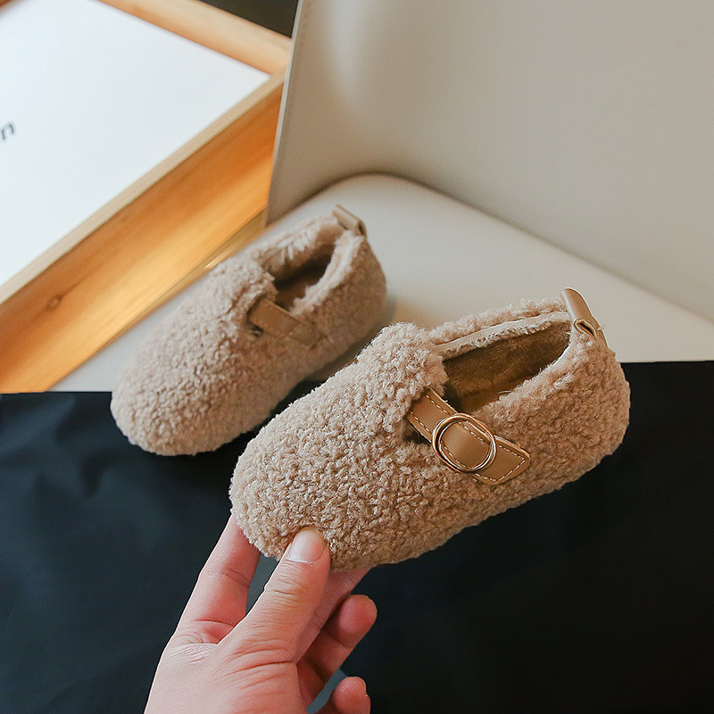 Kids Loafers Shoes for Girls Toddler Flat Fur Cover Toe Warm Shoes Kidszworld Child Girl Non Slip Plush Loafers Princess Shoes Sizes 21- 30 Size US5.5