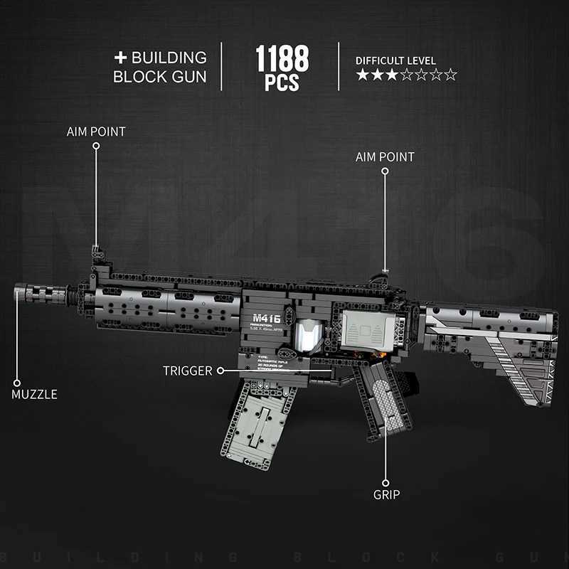 Military Electric M416 Rifle Assembled Building Blocks Bricks Model MOC Army Weapons Machine Gun Firearms Sets Kid Toy Boy GiftsXJ251020