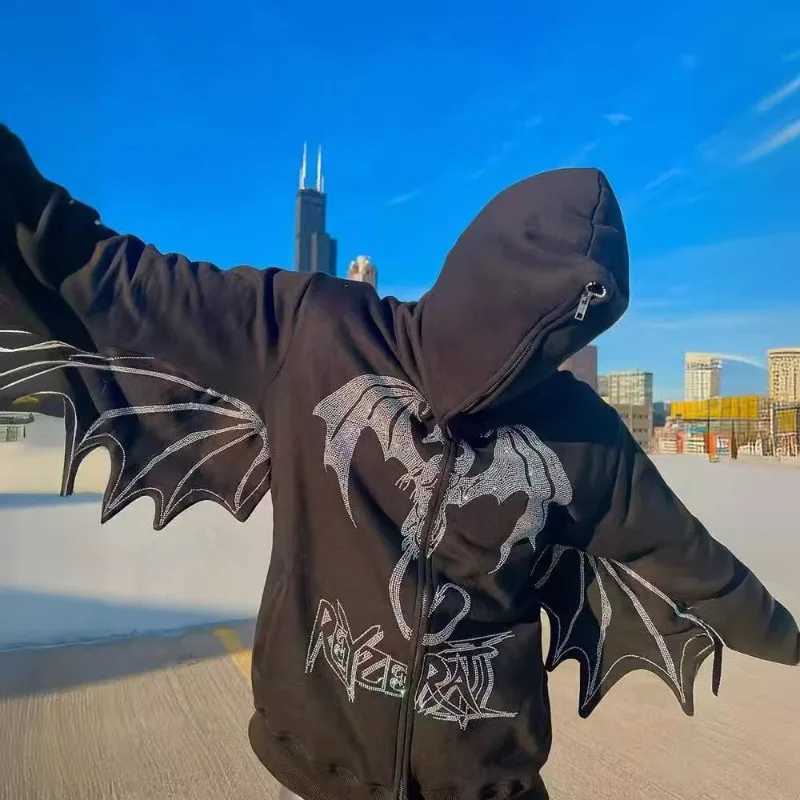 Gothic Harajuku hot wing full zipper men hoodie American high street fashion casual clothing couple trendy sportswear W251020