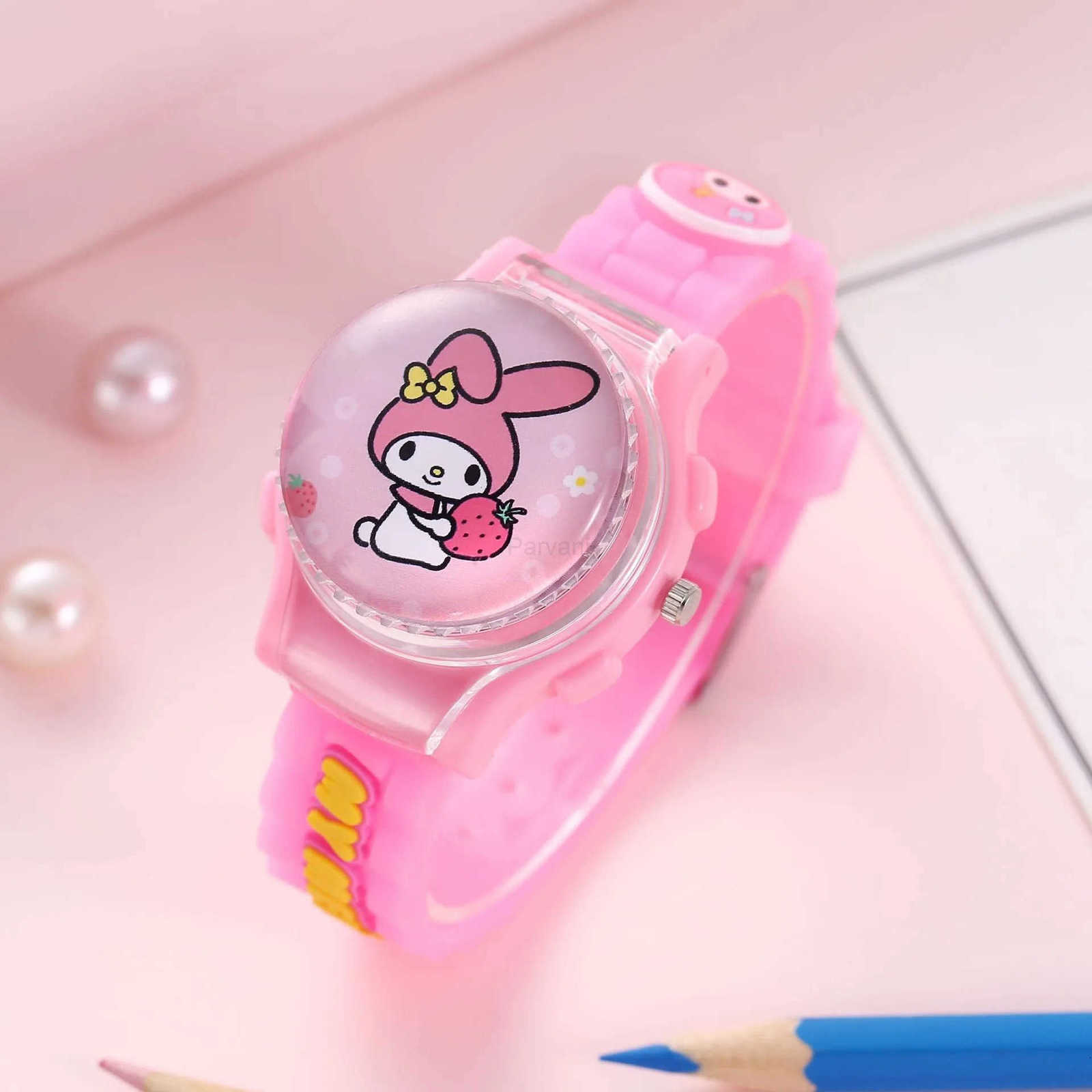 Sanrio Sanrios Cartoon Watch Anime Kuromi My Melody Cinnamoroll Watch Kawaii Crystal Patch Glowing Decompress Rotating Electronic Watch L251020