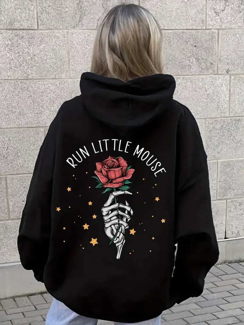 Run Little Rose Back Print Hoodie Womens FLeece Hoodie High Street Versatile Y2K New AutumnWinter Womens Hoodie W251020