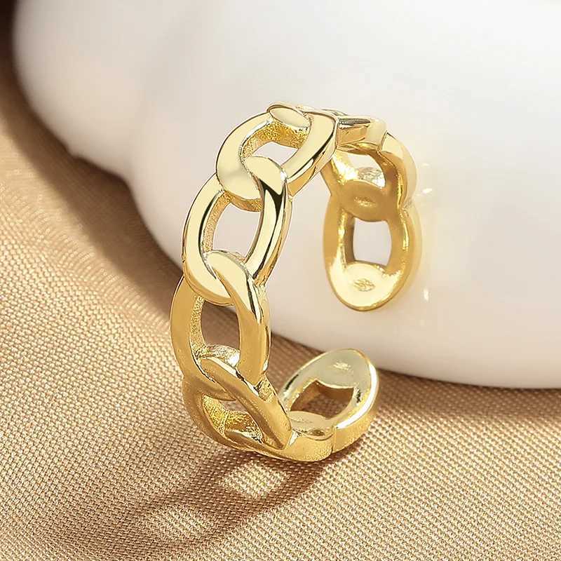 925 Sterling Silver Chain Gold Colour Open Rings For Women Wedding Vintage Luxury Jewelry Accessories J251020