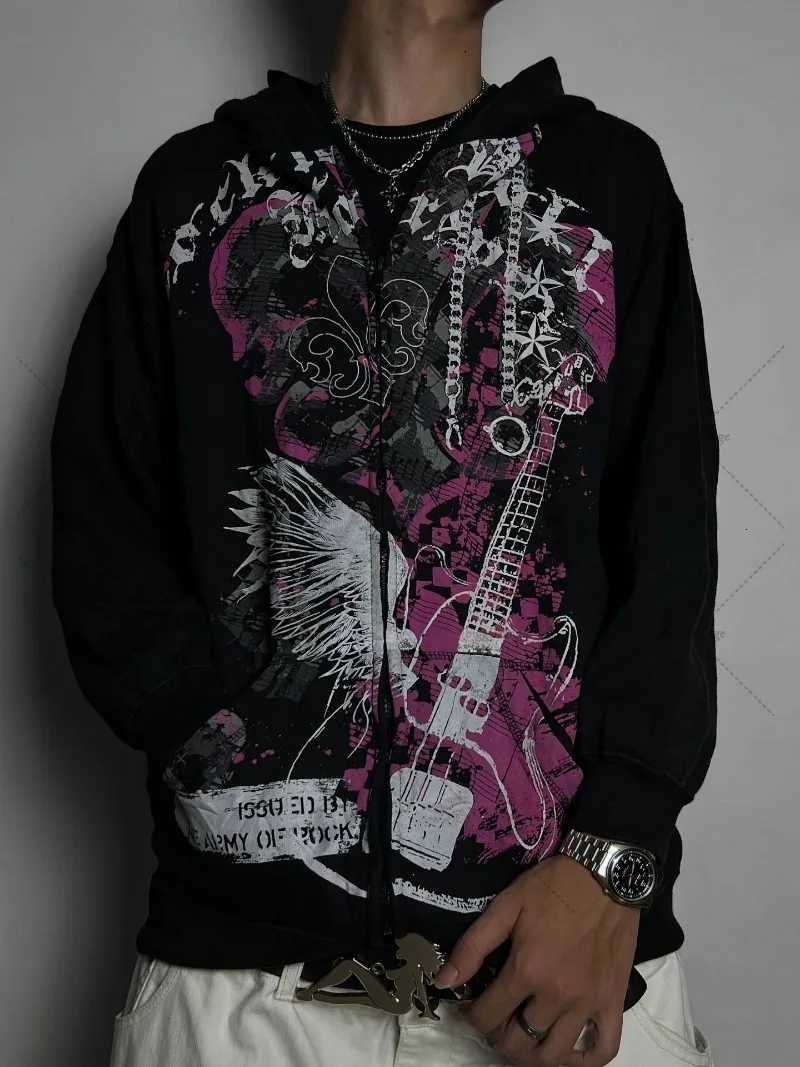 Punk High Street Hiphop Letter Print Oversized Zipper Hoodie Women Y2K Casual Trendy Brand Harajuku Rock Loose Sweatshirt Men W251020