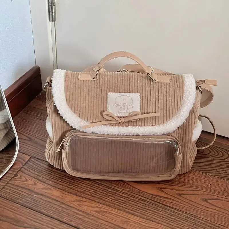 JIAERDI Autumn Winter Corduroy Ita Bag For Women Cute Messenger Bag Female Aesthetic Handheld Multi Functional Backpack LadyW251020