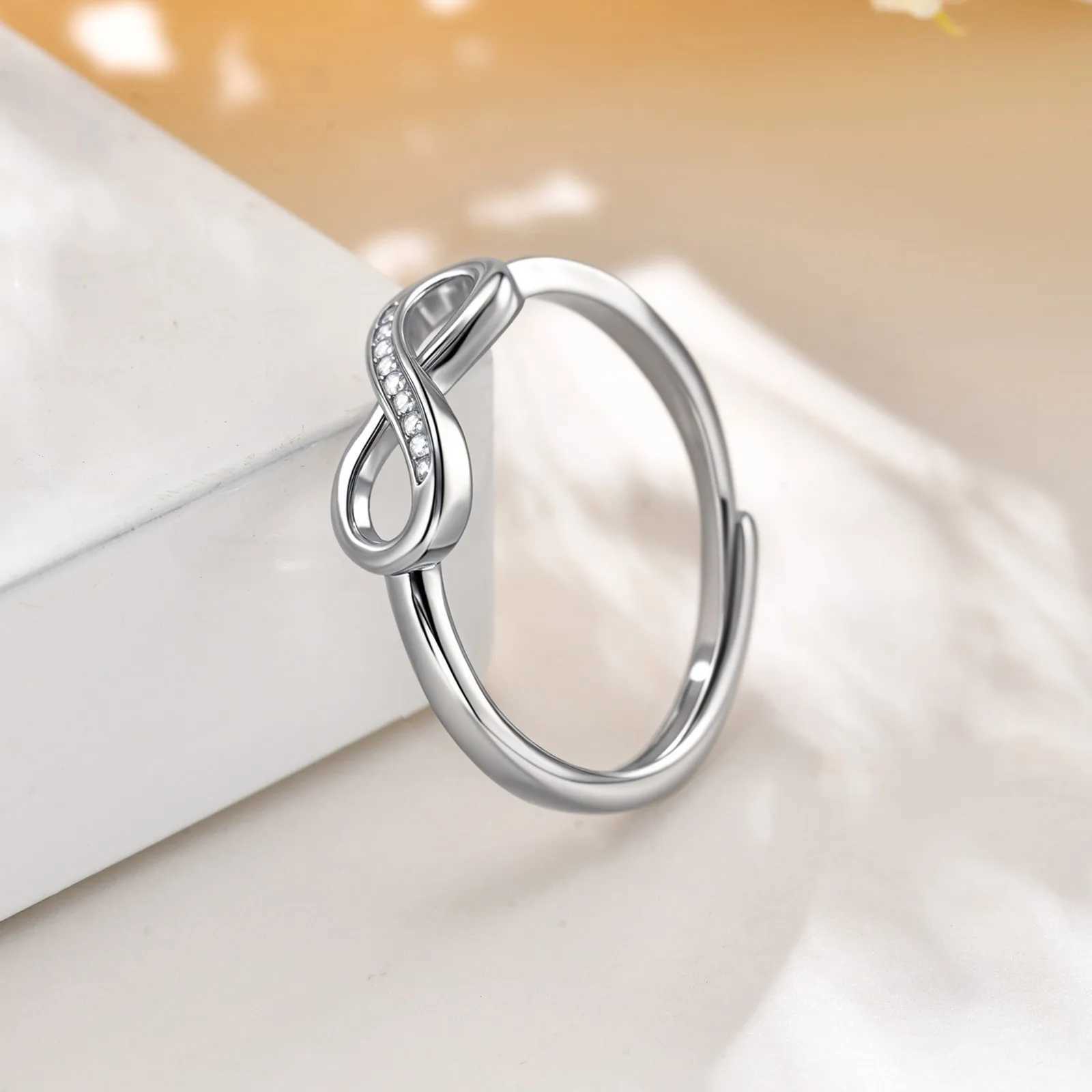 Fine Cubic Zircon Classic Infinity Love Adjustable Ring Silver Color Geometric Metal Ring for Women Engagement Wedding Jewelry J251020
