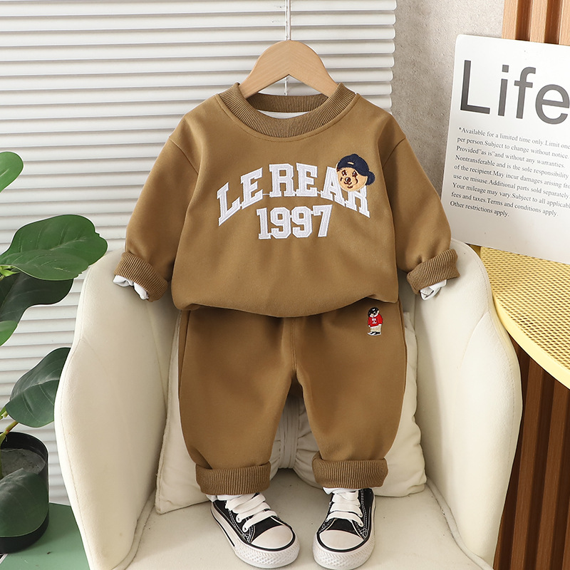 2025 New Hot selling Boys' Set Handsome Trendy Boys' Baby Spring/Autumn Hoodie Children's Wear Sports Letter Two piece Set Free Shippin