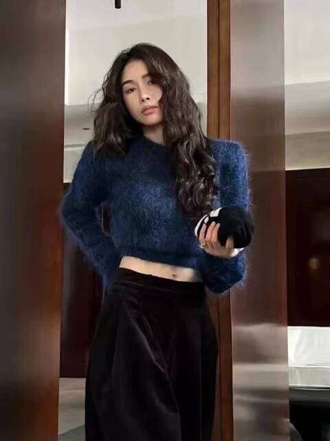 Fluffy Angora Sweater Mink Cashmere Knit Pullover Coat For Women Autumn Winter Slim-Fit Short Top Jz312 251020 251020