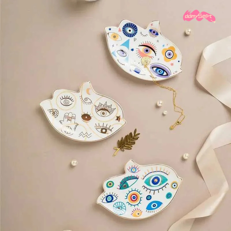 Evil Eye Shaped Ceramic Tray - Decorative Jewelry Holder, Candy Dish, and Abstract Home Decoration ddmysept