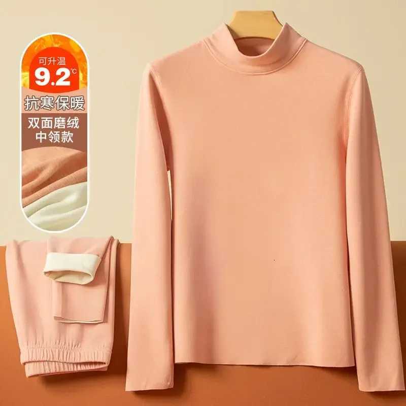 Thermal Underwear Sets for Women Midhigh Collar Winter Warmth High Stretch Base Thick Velvet Tops Trousers Seamless LingerieT251020