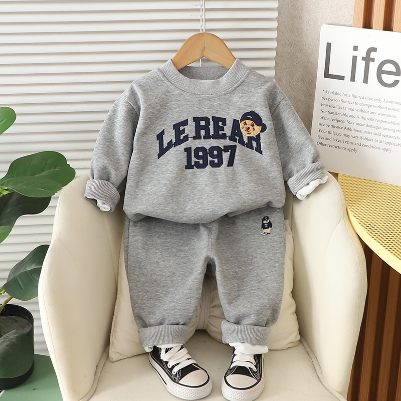 2025 New Hot selling Boys' Set Handsome Trendy Boys' Baby Spring/Autumn Hoodie Children's Wear Sports Letter Two piece Set Free Shippin