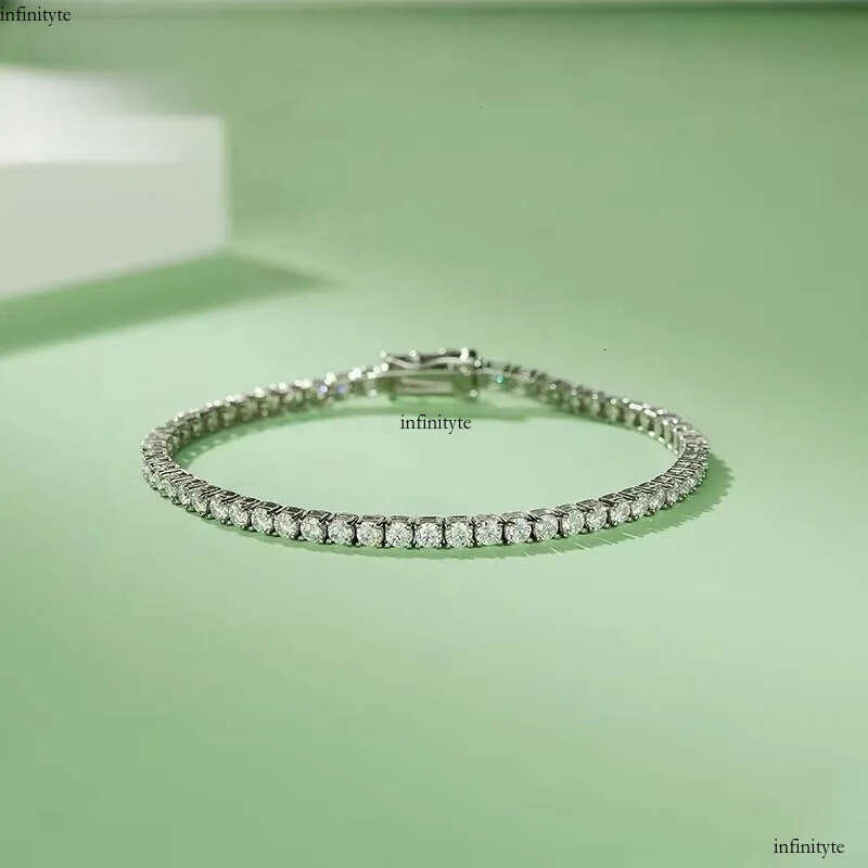 Sier Hip Hop Fine Jewelry Round Brilliant Cut Moissanite Dia 3mm-5mm Tennis Chain Bracelet/necklace for Men and Women