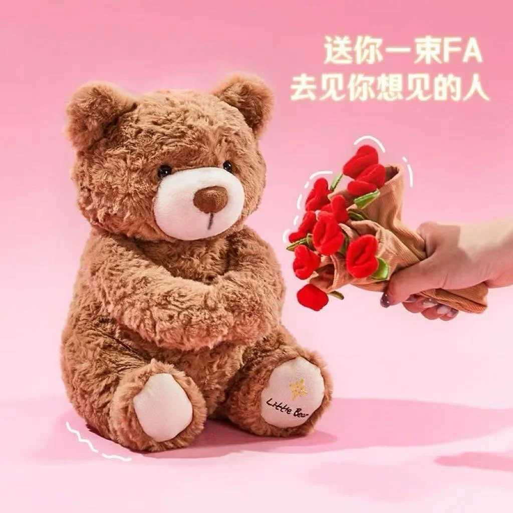 Kawaii Teddy Bear with Roses Plush Toy Soft Bear Stuffed Doll Romantic Gift for Lover Home Decor Valentines Day Gifts for Girls J251020