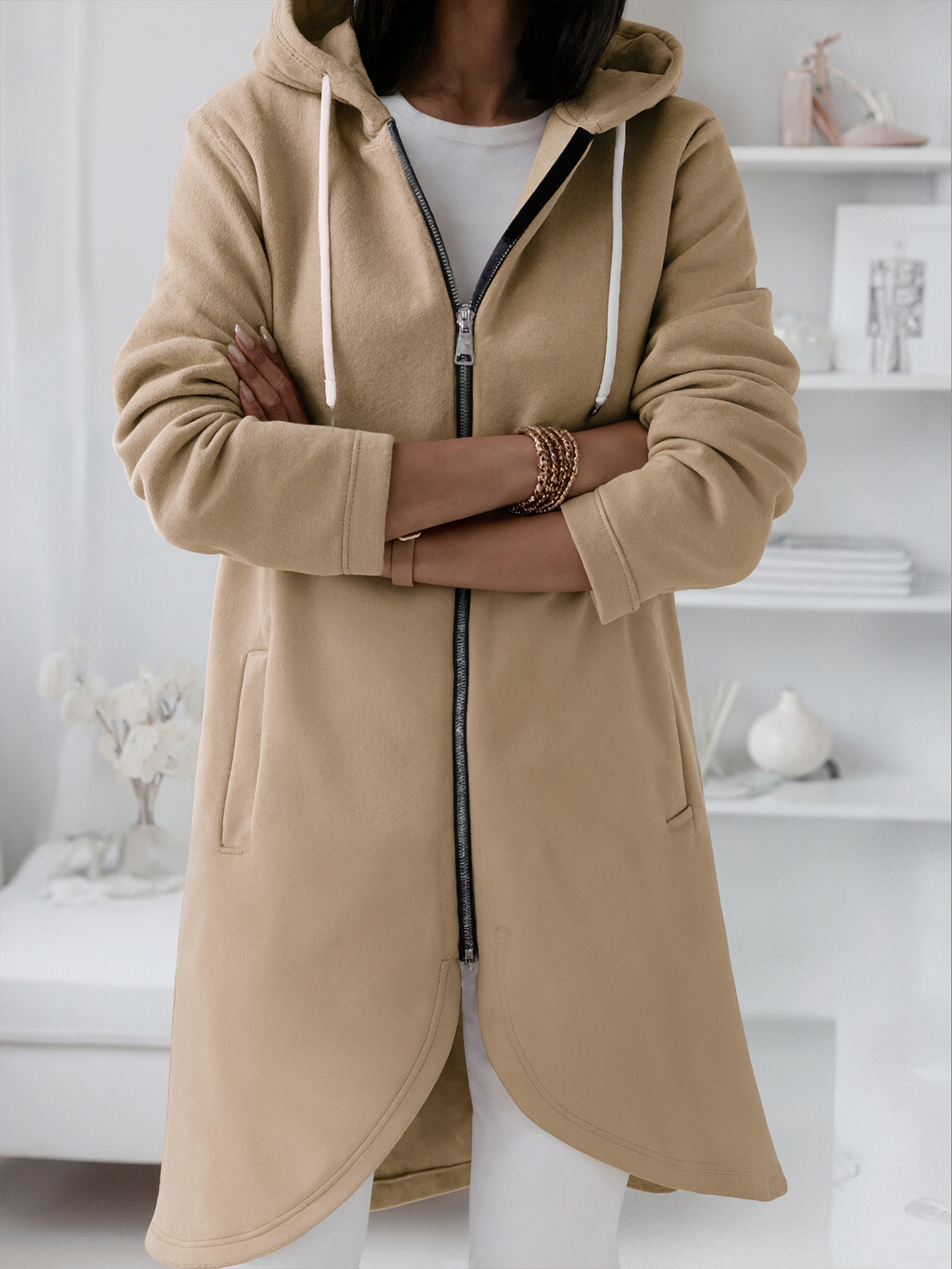 Women's Autumn & Winter Mid - Length Hooded Jacket, Fashion Slim - Fitting Office & Casual Japanese Sweatshirt Coat-CF23582