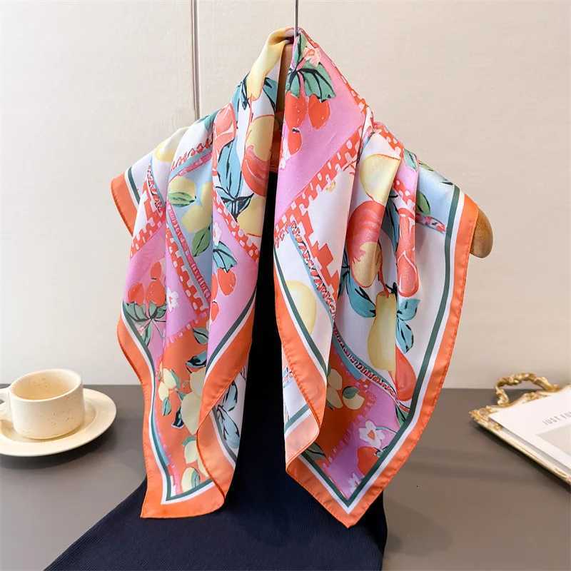 Luxury Womens Summer 70x70cm Square Silk Scarf Lemon Printed with Flowers Scarves Hair Band Yellow Shawl Bandana Hijab Wrap11 D2510201