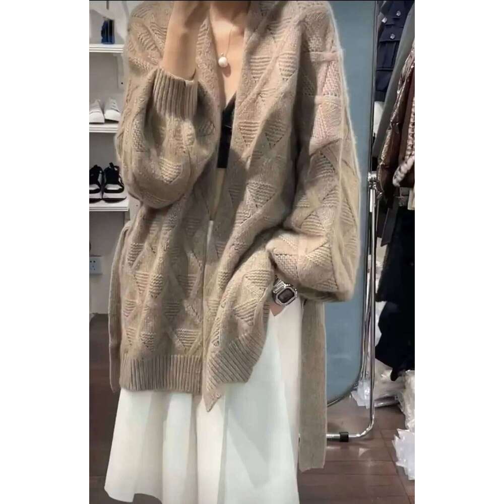 Women's Long Cashmere Cardigan Coat Thick Knitted Sweater Loose Slim Fit Dia Pattern Autumn Winter New Arrival 251020 251020