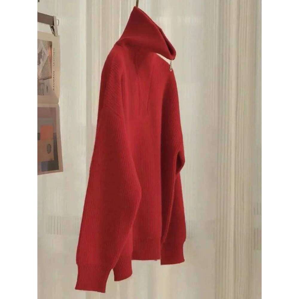 Red High-End Cashmere Sweater With Half Zipper Lapel Year Of The Dragon Design Knitwear For Men Women 251020 251020