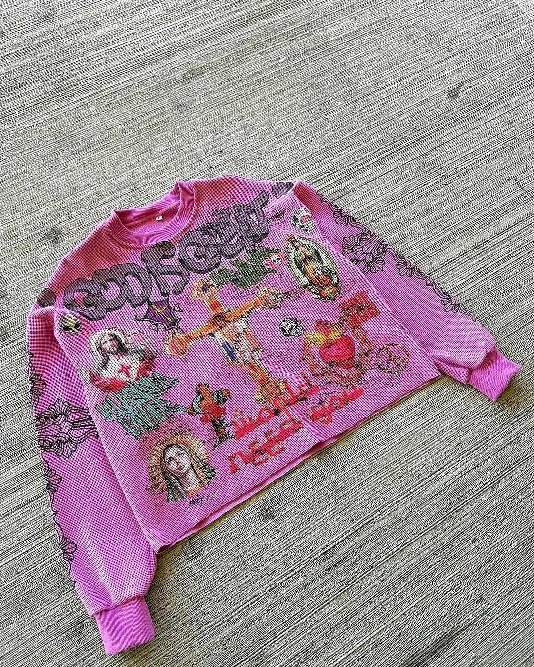 Autumn Winter Hip Hop Cartoon Graffiti Cross Pattern Pullover Knitted Sweater Casual Round Neck Top Harajuku Men Women Pullover W251020