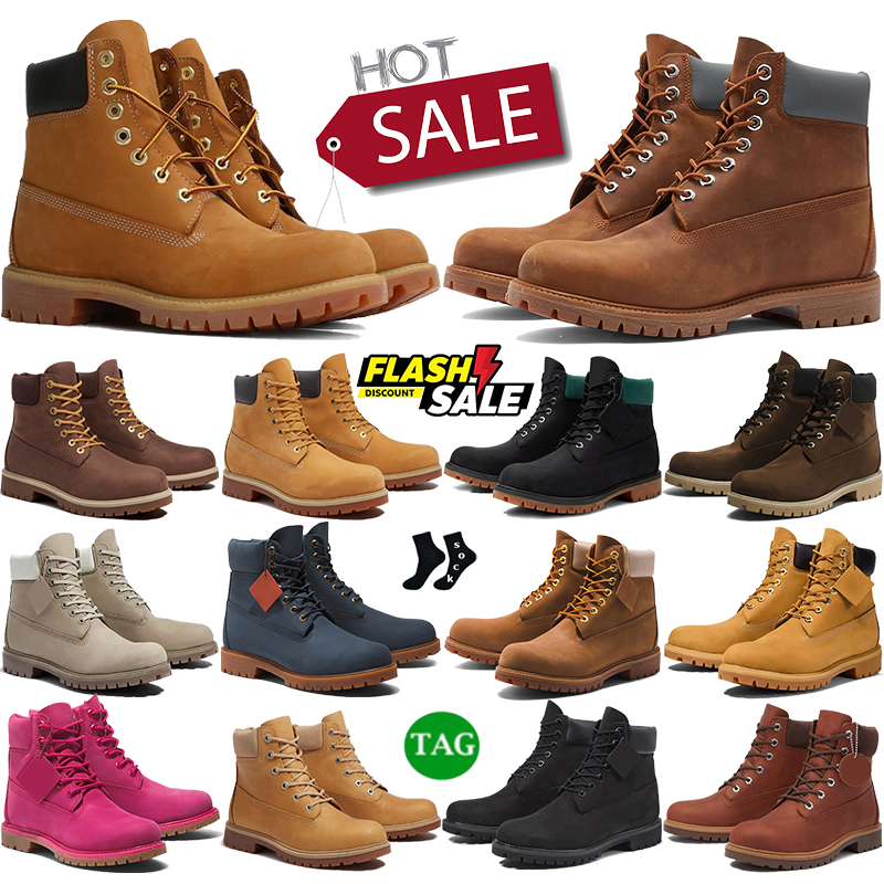 Mens outdoor boots designer shoes for womens 6 inch premium waterproof Wheat Triple white Black red Grey Camo Chocolate Plush boot classic cowboy booties Chukka shoe