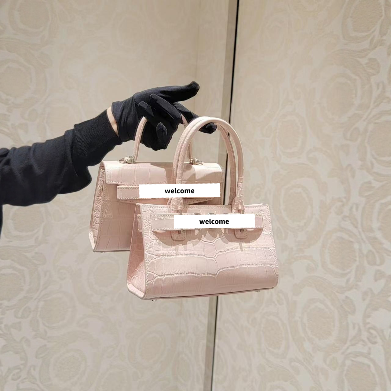 New autumn and winter crocodile pattern pink women's shoulder bag retro style mini designer bag trendy fashion luxury handbag