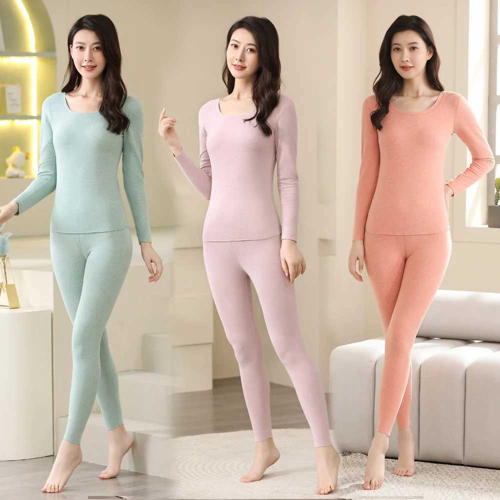 Womens Thermal Underwear Set Woman 2 Pieces Thermal Clothing New Seamless Solid Color Warm Long Johns For Woman Winter ClothingT251020