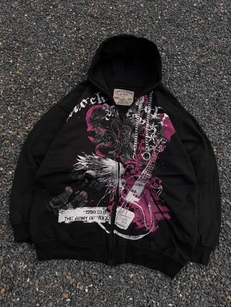 Punk High Street Hiphop Letter Print Oversized Zipper Hoodie Women Y2K Casual Trendy Brand Harajuku Rock Loose Sweatshirt Men W251020
