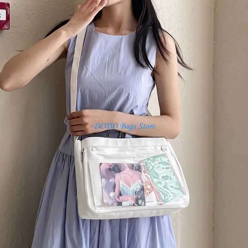 School Girl Student Uniform Crossbody Bag Japanese Clear Window Canvas Shoulder Handbag Anime Pin Display ItabagT251020