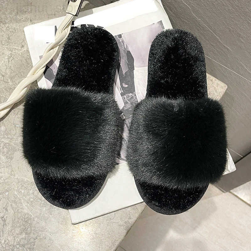 Fluffy Slippers Women Home Autumn Winter Casual Designer Shoes Girls Indoor Plush Slides 2025 Fashion Elegant Flat Footwear Soft M251020
