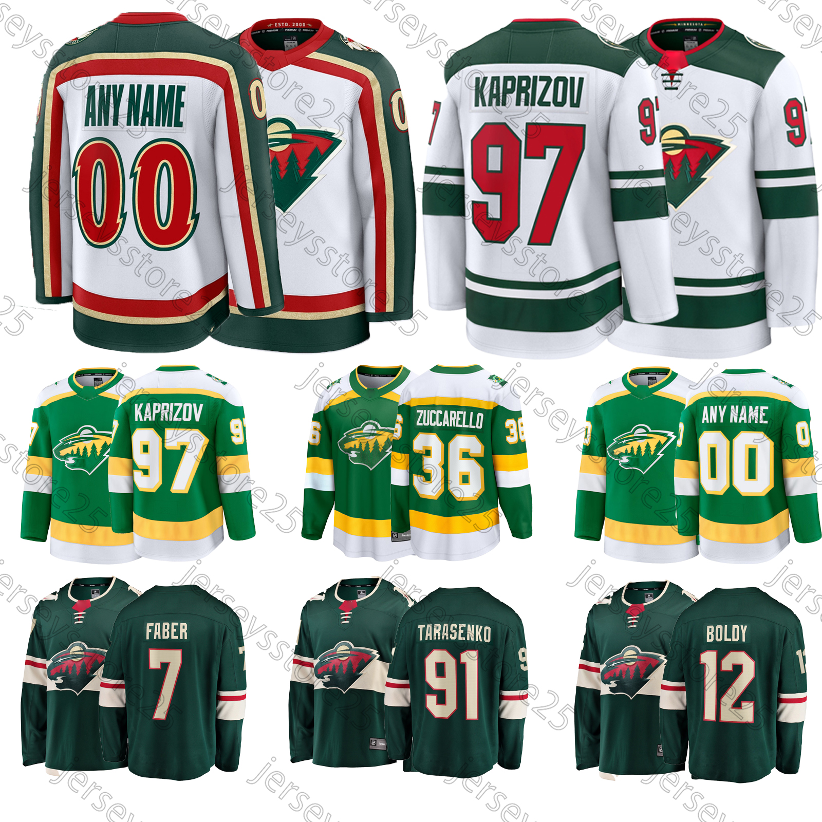 Brock Faber hockey jersey Kirill Kaprizov Matt Boldy Mats Zuccarello Marcus Foligno Filip Gustavsson Marco Rossi Vladimir Tarasenko Jared Spurgeon Wild jersey