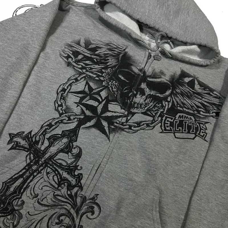 Punk Gothic Skull Print design Men oversized hoodieHigh Street Y2k Fashion Casual jacket Harajuku vintage streetwear sweatshirt W251020