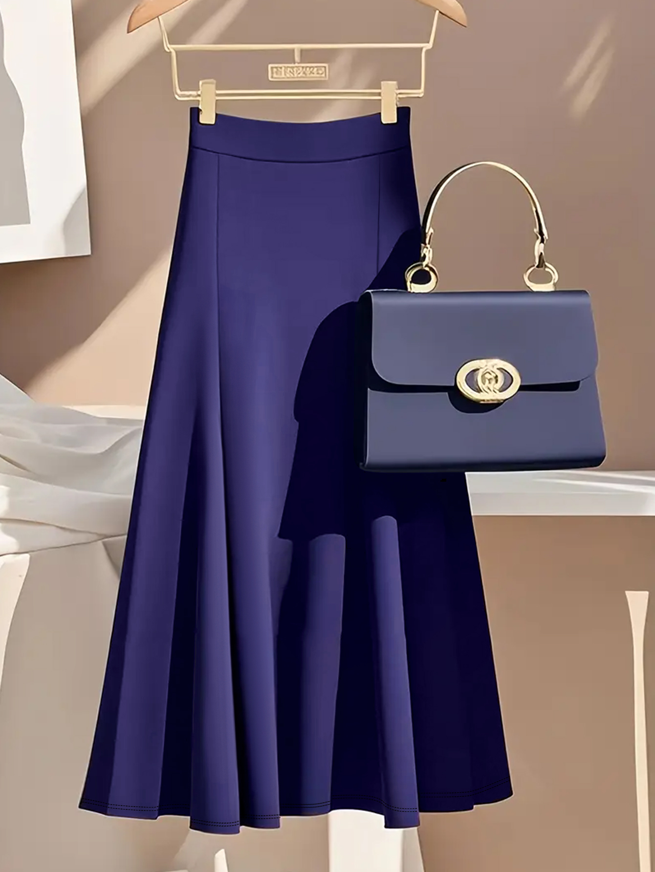 Women's Autumn & Winter Elegant Retro High - Waist Midi Skirt, Casual Commute & Streetwear Milk Silk Skirt-CF55409