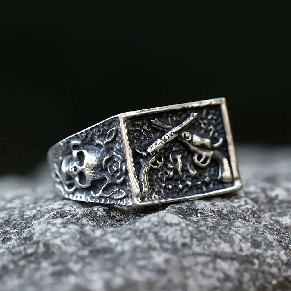 2022 NEW Mens 316L stainlesssteel rings Punk Rock Gothic Pistol skull ring for teens fashion Jewelry for gift free shipping J251020