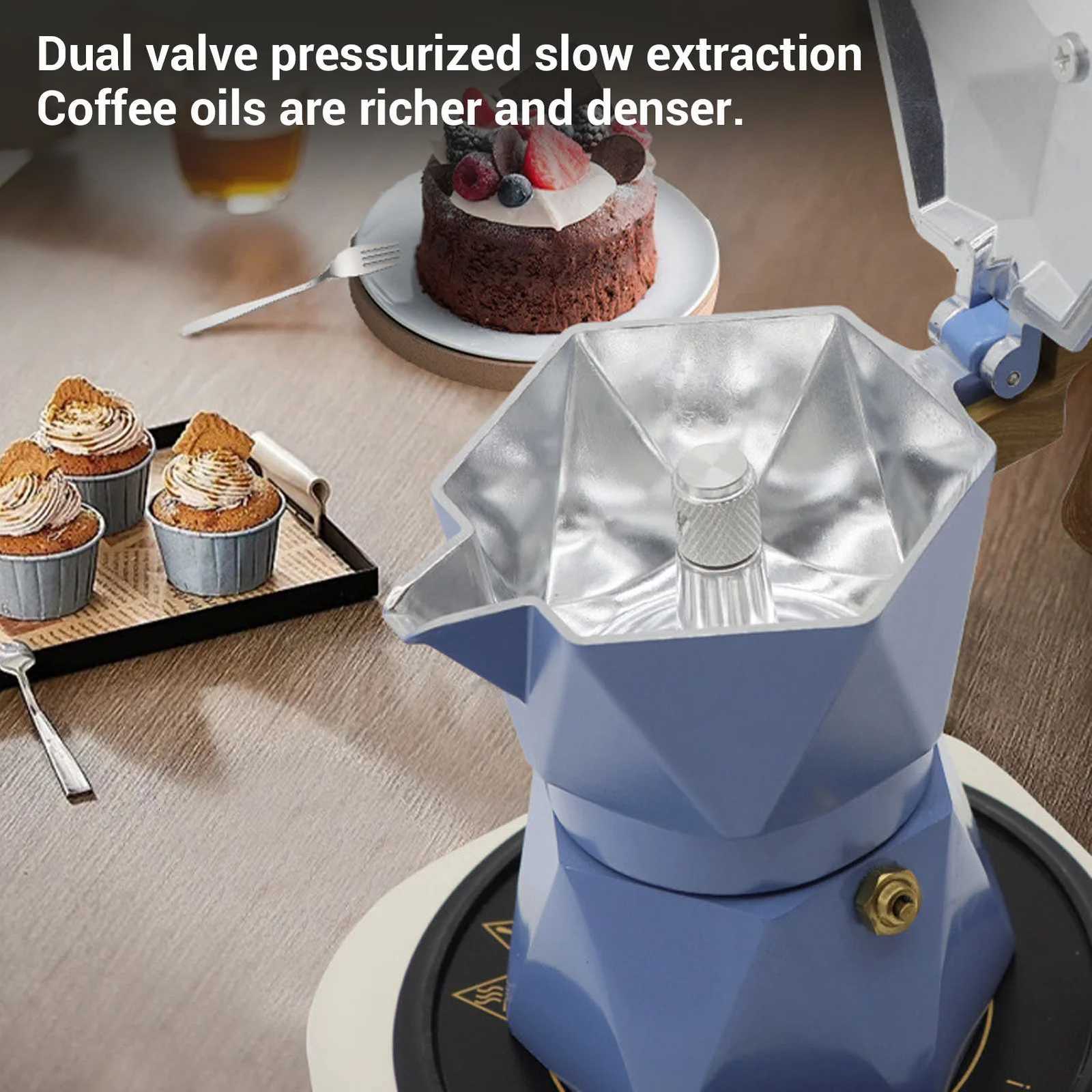 Stovetop Coffee Maker Anodi Anti Scald Italian Coffee Maker Aluminum 2 Cup Dual Valve Portable with Handle for Brewing Y251020