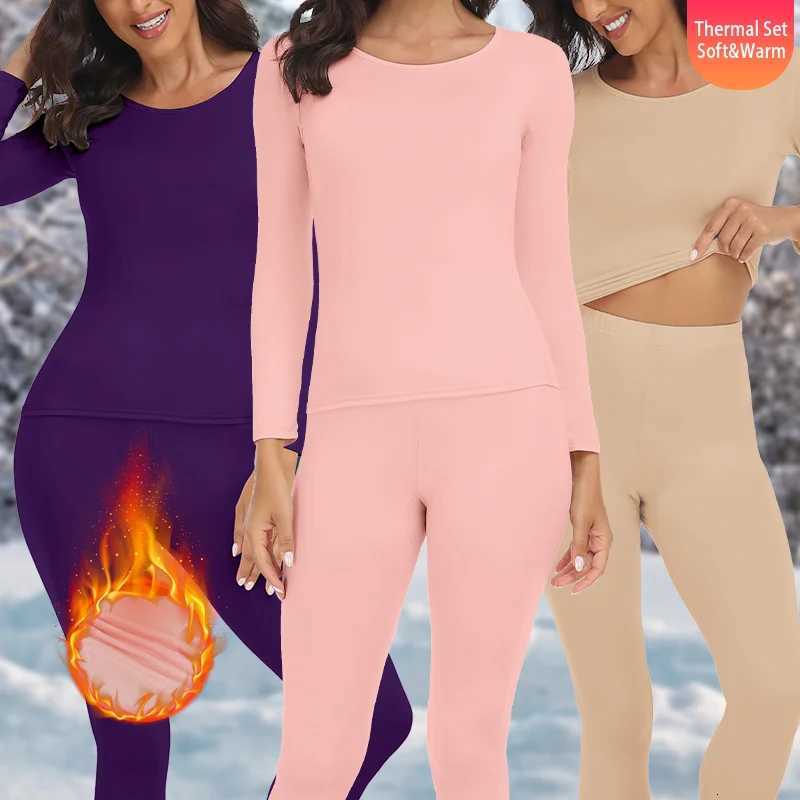 Winter Women Thermal Underwear Sets High Stretch Long Johns Round Collar Base Layer Keep Warm Top Bottom Seamless Soft PajamasT251020