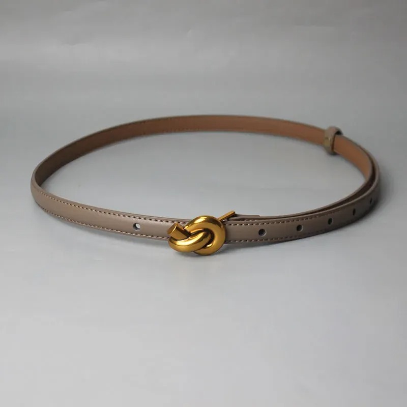 Women's Genuine Leather Belts with Gold Knot Buckles for Dresses & Jeans
