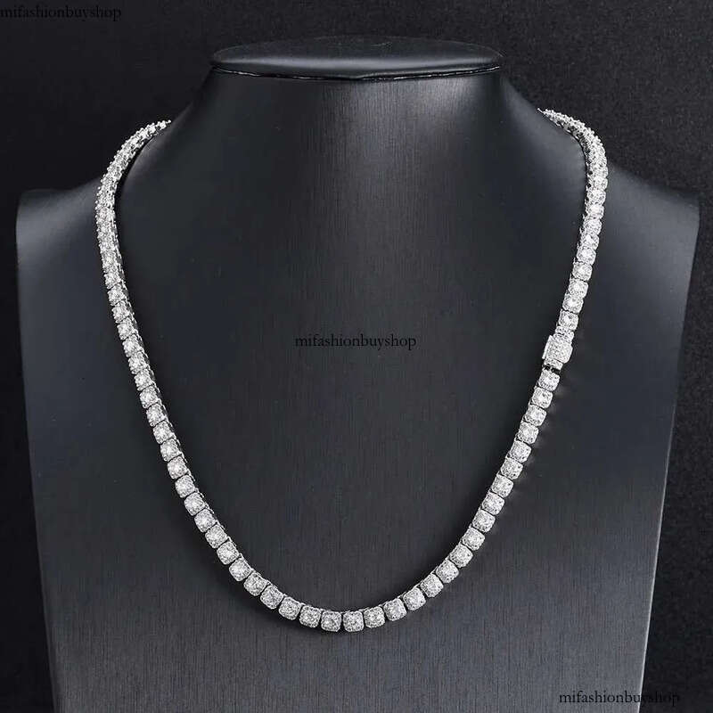 ESKEEM Sterling Sier 5mm Custom VVS Moissanite Dia Cluster Tennis Chain Necklace