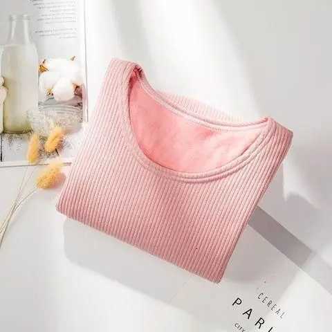Womens Winter New Self Heating Round Neck Slim Fit Versatile Top Underlay with Plush Thickened Thermal UnderwearT251020