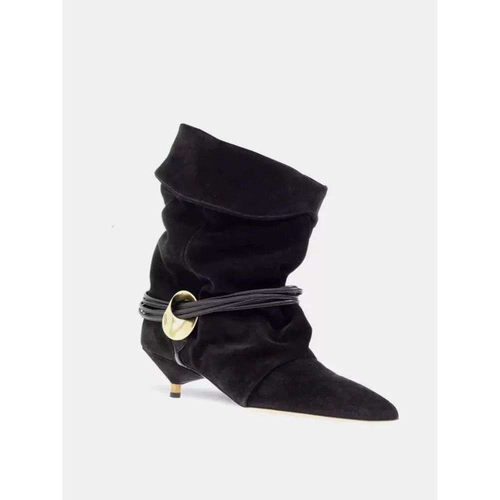 Sheepskin Niche Cat Heel Genuine Leather Western For Women Folded Pile Autumn Winter New Fashionable Versatile Short