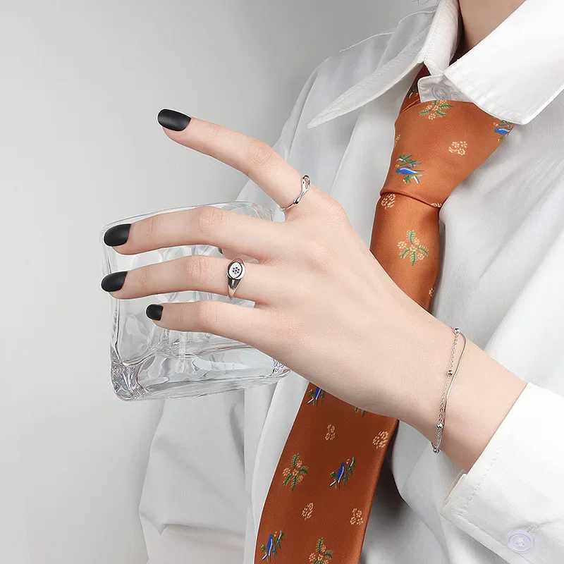 Silver Color Irregular Hollow Double Line Geometric Ring Female Simple Unique Design Fashion Adjustable Jewelry J251020