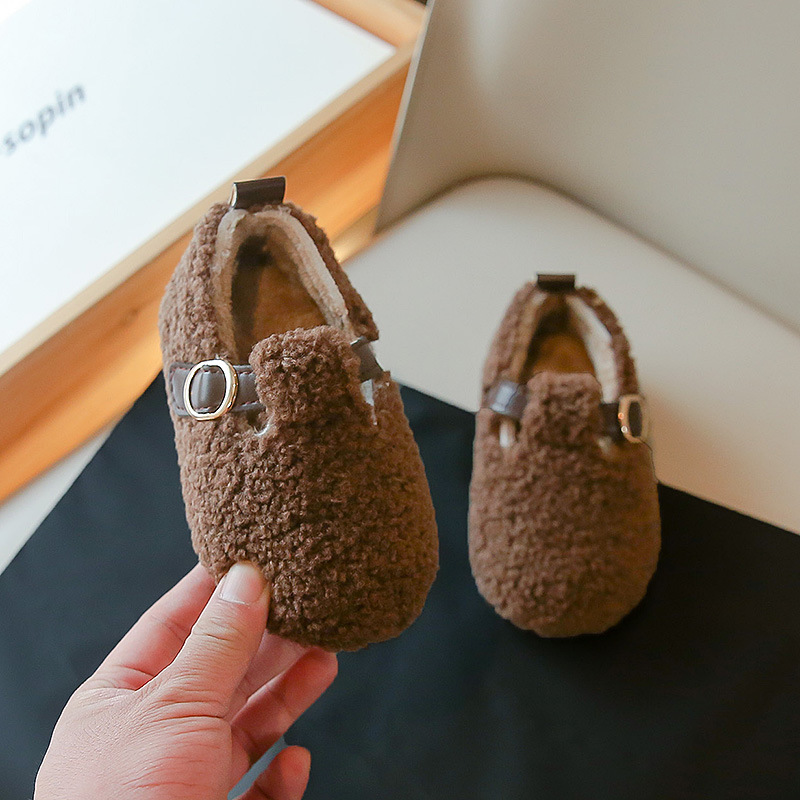 Kids Loafers Shoes for Girls Toddler Flat Fur Cover Toe Warm Shoes Kidszworld Child Girl Non Slip Plush Loafers Princess Shoes Sizes 21- 30 Size US5.5