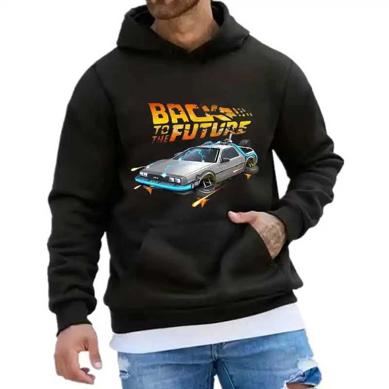 Back To The Future Retro DeLorean Car Print Hoodie Long Sleeve Tops Men Casual Streetwear Pullover Spring Autumn Unisex Clothing W251020