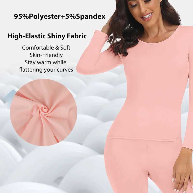 Winter Women Thermal Underwear Sets High Stretch Long Johns Round Collar Base Layer Keep Warm Top Bottom Seamless Soft PajamasT251020