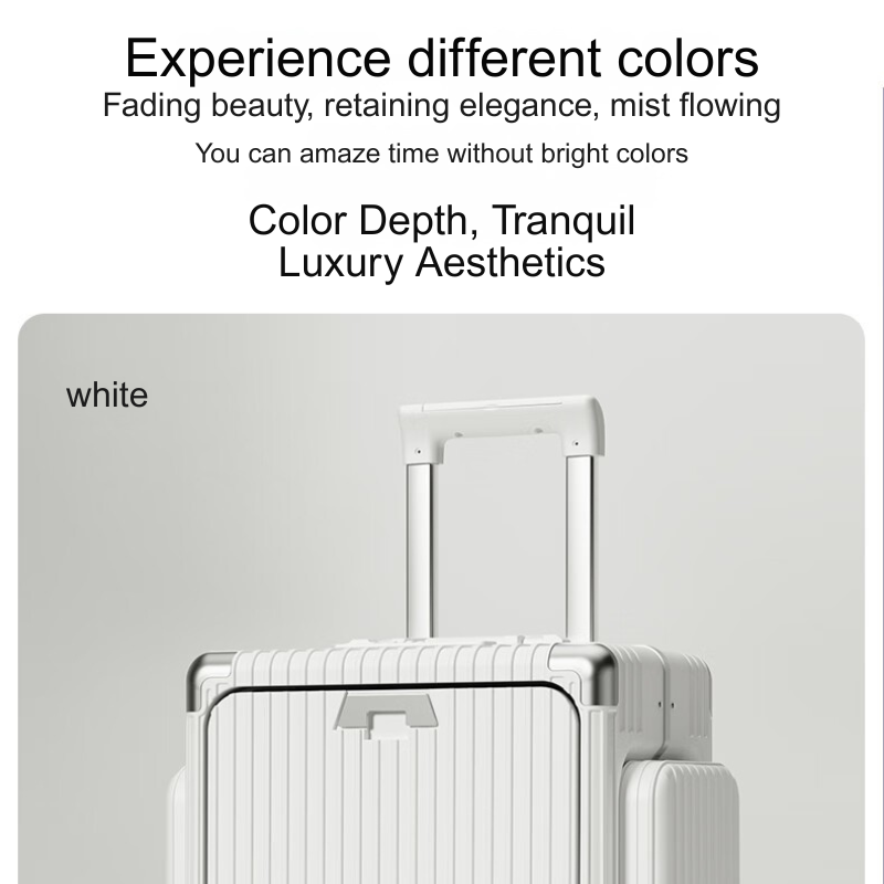 20/24 Inch Front - Opening Wide Handle Luggage, USB Charging & Silent Wheels, Multi - Compartment PC Travel Suitcase (Silver/White/Black) for Business