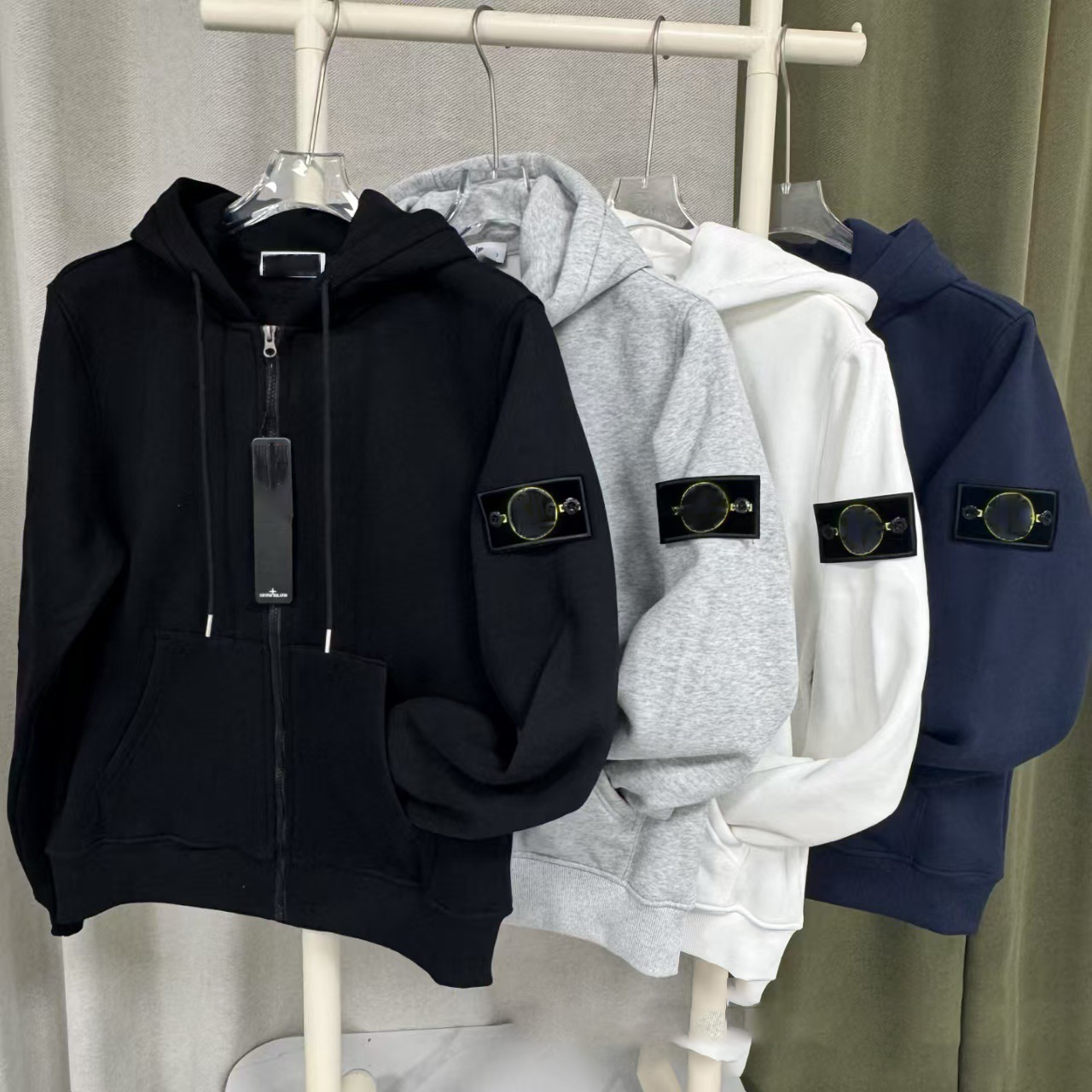 Men's Casual Retro Hooded Pattern Y2K Embroidered Zipper Street Padded Sweatshirt Unisexl Hoodie