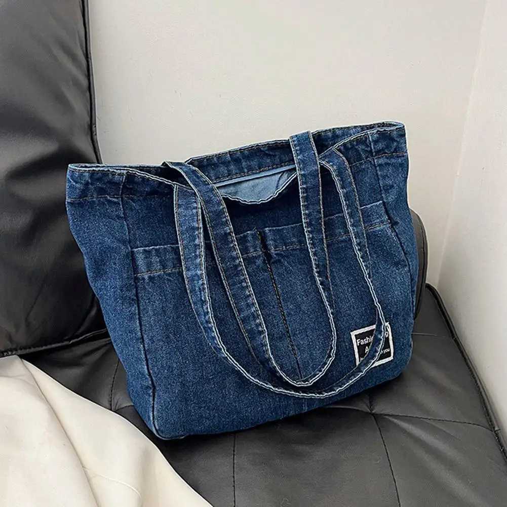 Denim Tote Bag for Women Large Capacity Shopper Bag Korean Style Casual Boho Shoulder Bag Crossbody Handbag for Everyday UseT251020