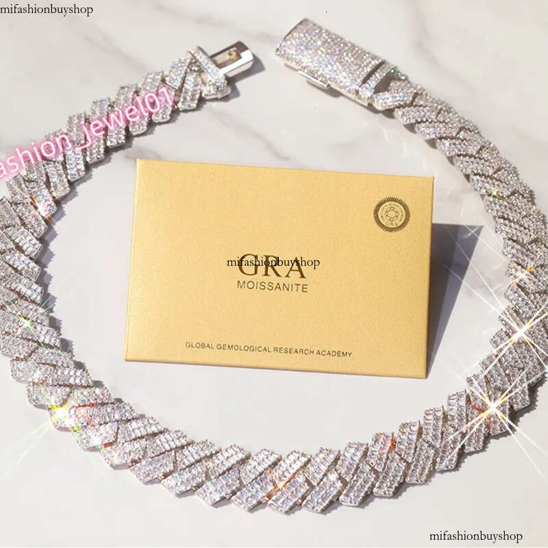 GRA Baguettes Moissanite Dia 20mm Wide Solid Sier With Cuban Link Chain for Mens Rapper Hip Hop Necklace